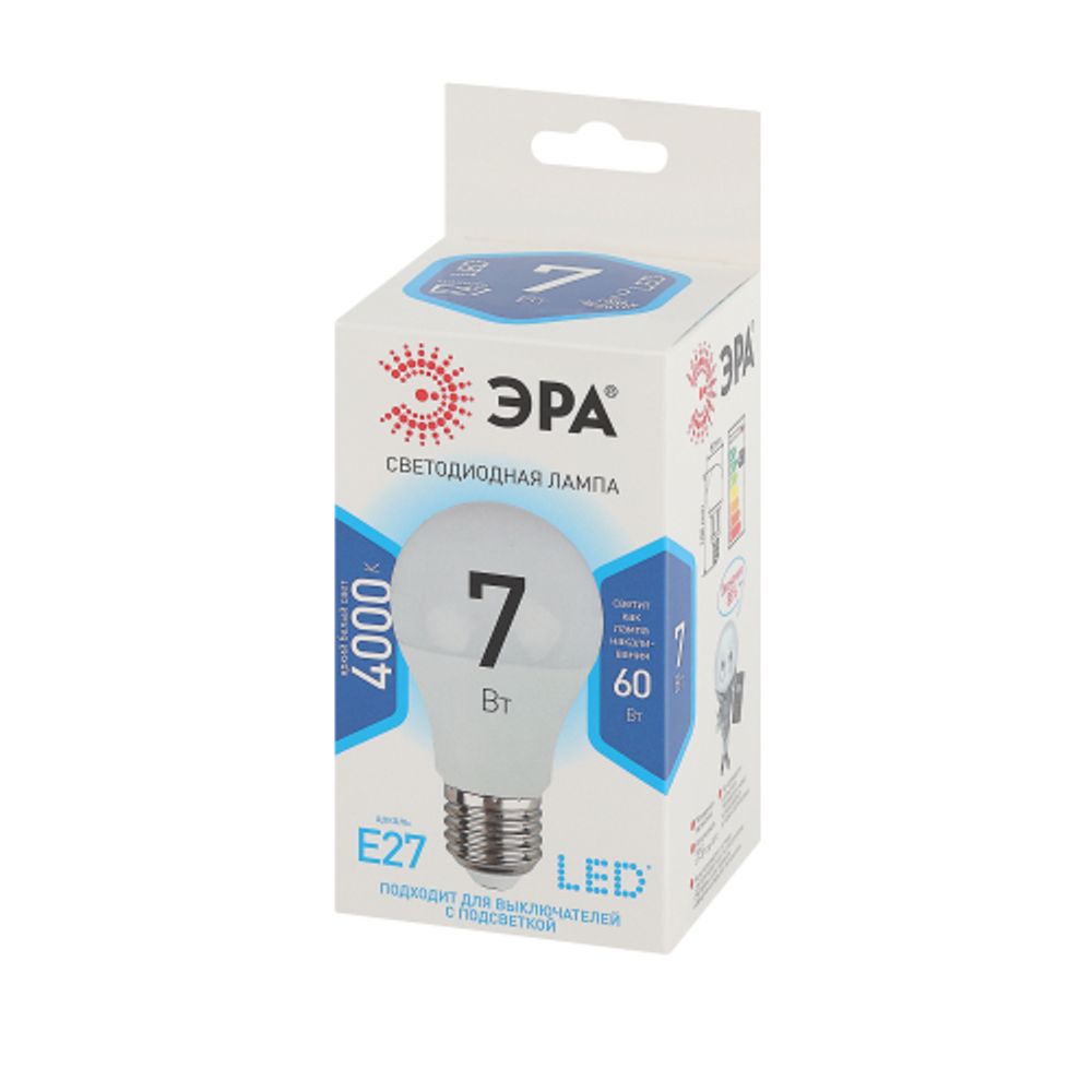 Лампочка светодиодная ЭРА STD LED A60-7W-840-E27 E27 / Е27 7Вт груша нейтральный белый свет | Лампы cветодиодные Груша (A)