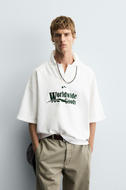 ZARA ПОЛО С ВЫШИВКОЙ СВОБОДНОГО КРОЯ, БЕЛЫЙ