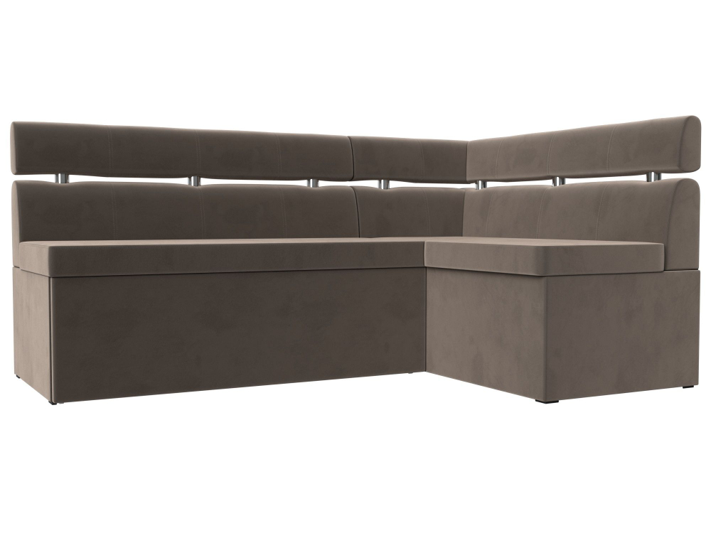 Диван кухонный угловой Классик правый угол, Коричневый, Велюр, 117979