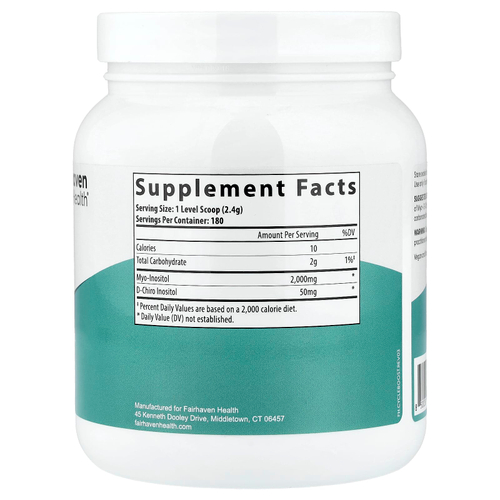 Fairhaven Health, мио- и D-хироинозитол в порошке, 432 г (15 унций)