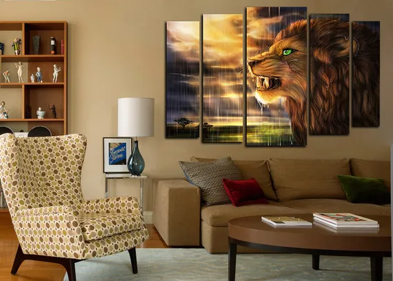Модульная картина "Зеленоглазый лев"