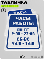 Табличка для бассейна "Часы работы", на пляж, для общественной и частной зоны отдыха, информационная, 40х30 см, Silver Plane x Айдентика Технолоджи