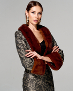 Укороченный жакет "Елизавета" из премиального жаккарда с меховой отделкой