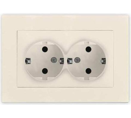 Розетка двухместная "UNIVersal" серия "Афина" с/з, с/у, 16А, 220В, слоновая кость (ivory) (еврослот)