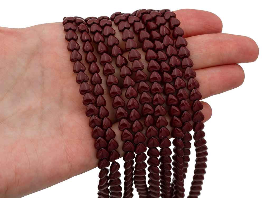 Нить гематитовых бусин "Спелая вишня", сердце 6мм