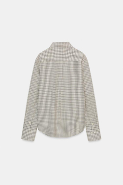 ZARA РУБАШКА В КЛЕТКУ ZW COLLECTION, ЭКРЮ/СИНИЙ
