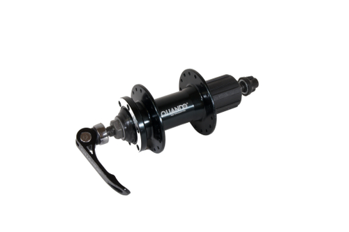 Втулка задняя QUANDO MTB алюминий диск 6 болтов кассета 8/10 скоростей, эксцентрик 32H ось 10х135x145мм, черная