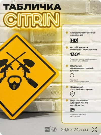 Табличка декоративная "Пейнтбол" на дверь и стену, спортивная, информационная, декоративный знак, 24,5х24,5 см, пластиковая, Айдентика Технолоджи