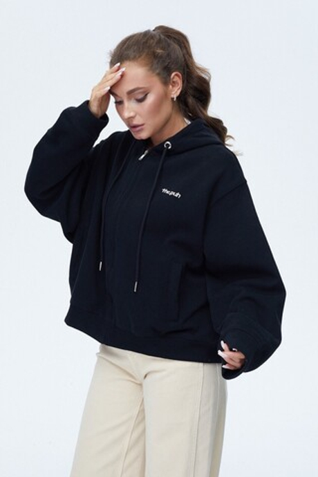 Черный худи на молнии с капюшоном