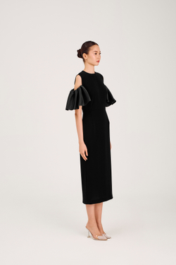 Платье Mina (Мина) черное  (c воланами на рукавах)