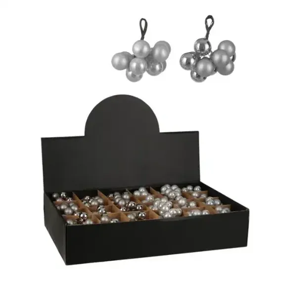 Гроздь стеклянных шаров Ягодный хоровод 2 см., 10 шт., серебро, Christmas DeLuxe (86375/1)