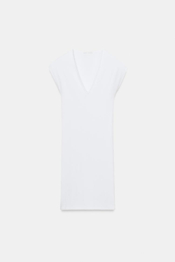 ZARA КОРОТКОЕ ПЛАТЬЕ С V-ОБРАЗНЫМ ВЫРЕЗОМ, БЕЛЫЙ