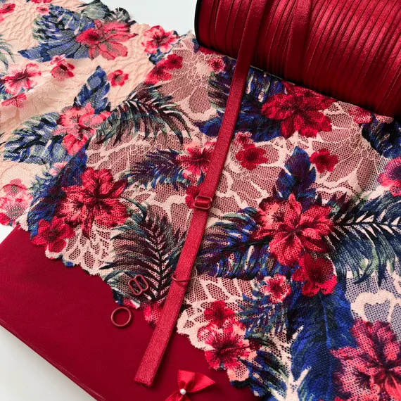 Кружево эластичное персик/цветочное 23 см, Китай