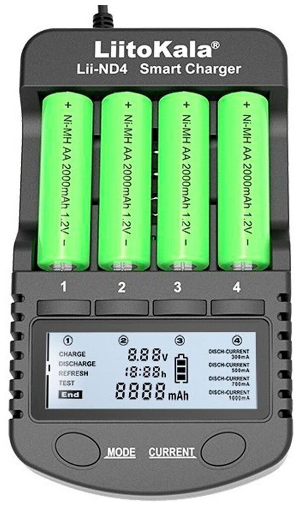 Аккумуляторная батарея LiitoKala Lii-ND4 NiMH/Cd 1,2 в AAA с ЖК-дисплеем и проверкой емкости аккумуляторов 9 В