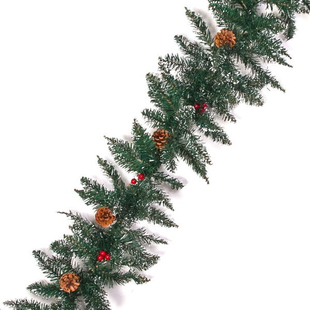 Гирлянда хвойная «Морозное утро» 2,7 м (220 веток) ПВХ, белый иней, шишки, ягоды