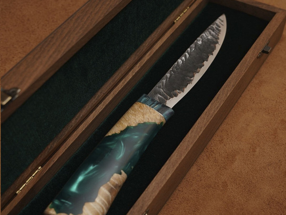 Якутский нож "Амга", сталь Х12МФ, рукоять стабилизированная карельская береза/акрил