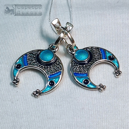 Серьги лунницы, перегородчатая эмаль