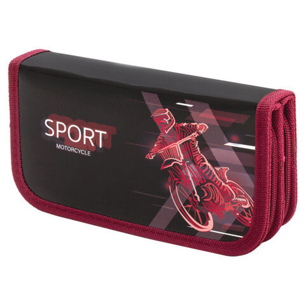 Пенал ПИФАГОР, 2 отделения, ламинированный картон, 19х11 см, "Sport motorcycle", 270171