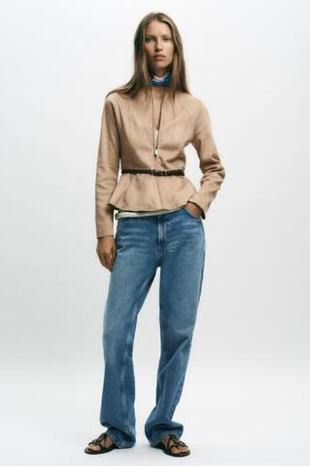 ZARA КУРТКА С БАСКОЙ И ПОЯСОМ, РЫЖЕВАТО-КОРИЧНЕВЫЙ