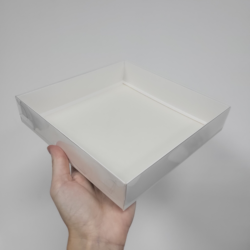  Коробка 20*20*4 см БЕЛАЯ с прозрачной крышкой