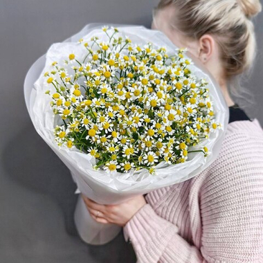 Букет с 11 матрикариями в оформлении