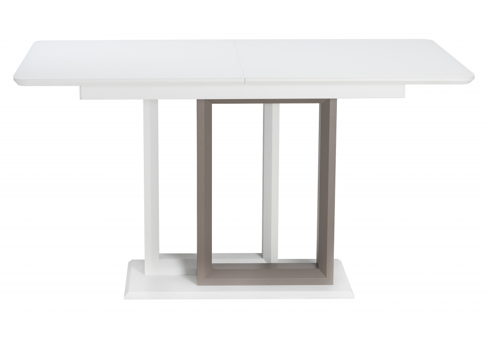 Стол стеклянный Woodville на тумбе Санса 140 белая шагрень, грей