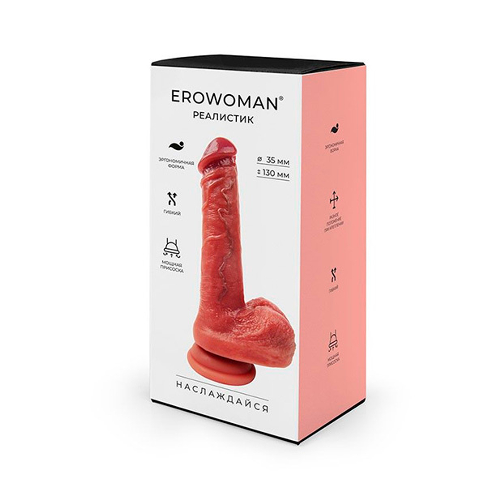 Телесный фаллоимитатор на мощной присоске 19,5см Bior Toys Erowoman-Eroman ER-30129