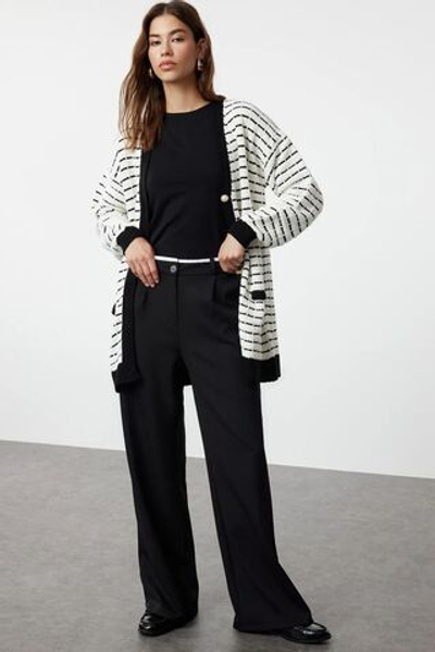 Твидовый трикотажный кардиган с черным жакетом TCTAW25TH00016