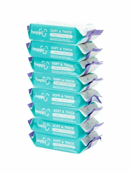 Салфетки детские влажные Hoppi в мини упаковке (7 x 8) 56 шт
