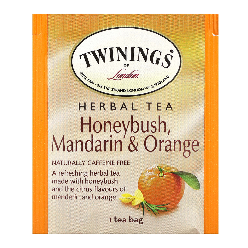 Twinings, травяной чай, ханибуш, мандарин и апельсин, без кофеина, 20 чайных пакетиков в индивидуальной упаковке, 40 г (1,41 унции)