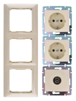 Комплект розетка-2 шт+ТВ розетка-1 шт+рамка 3 поста - 1 шт слоновая кость
