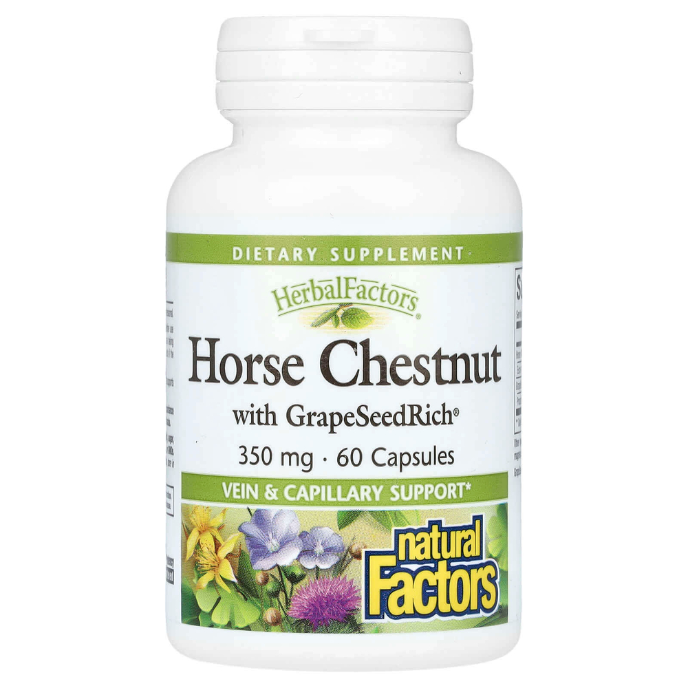 Natural Factors, HerbalFactors, конский каштан с GrapeSeedRich, 350 мг, 60 капсул