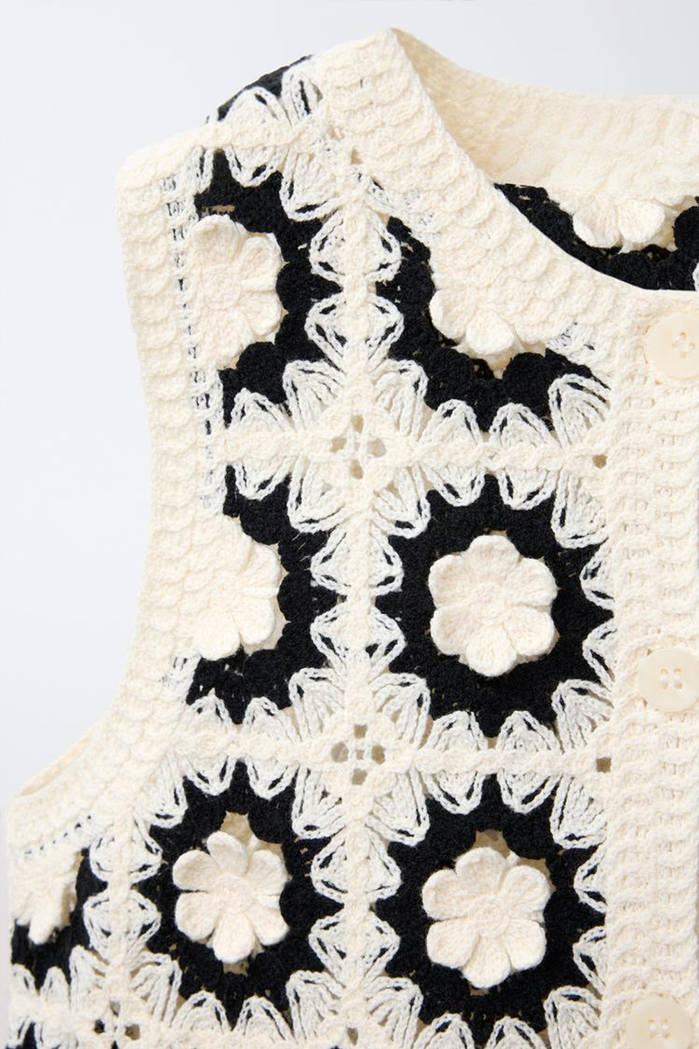 ZARA ТРИКОТАЖНЫЙ ЖИЛЕТ С ЦВЕТАМИ, ЭКРЮ