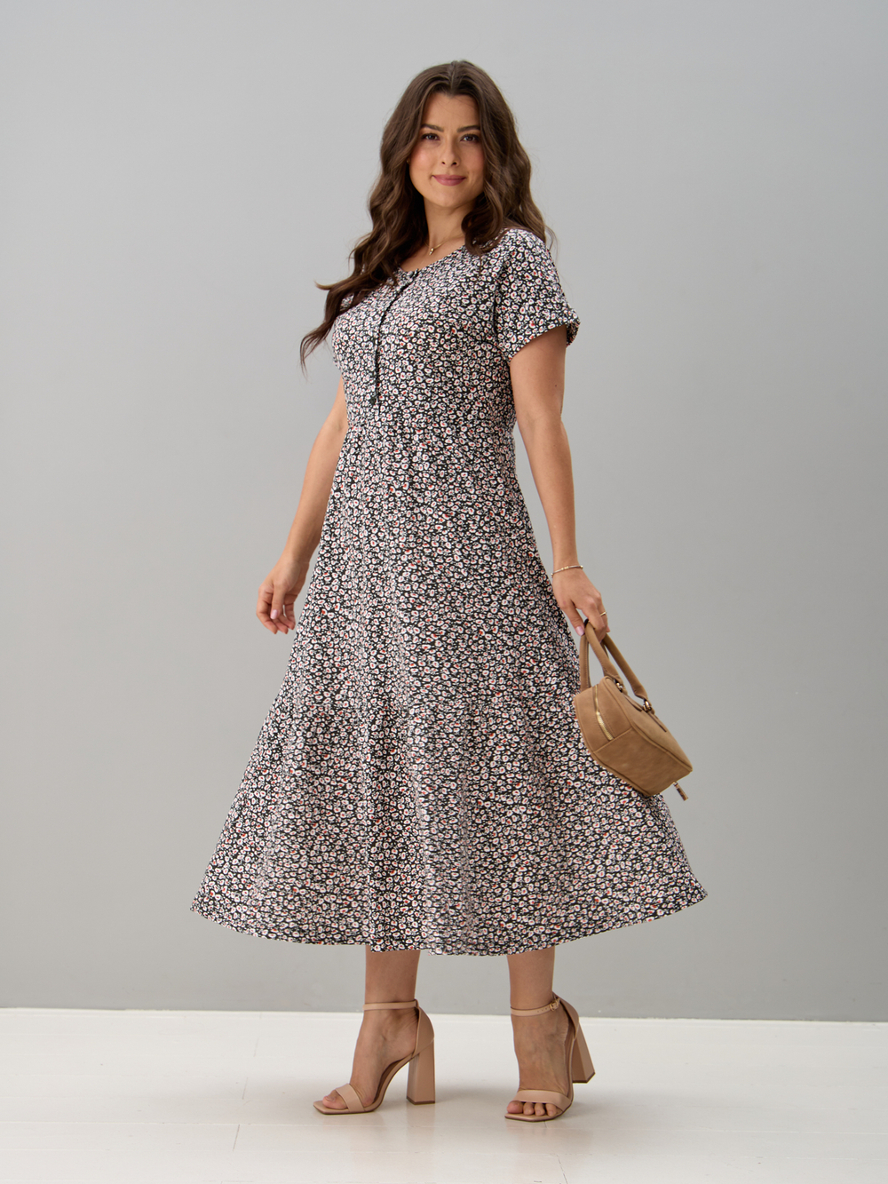 Платье П-032/хаки-белыемаргаритки