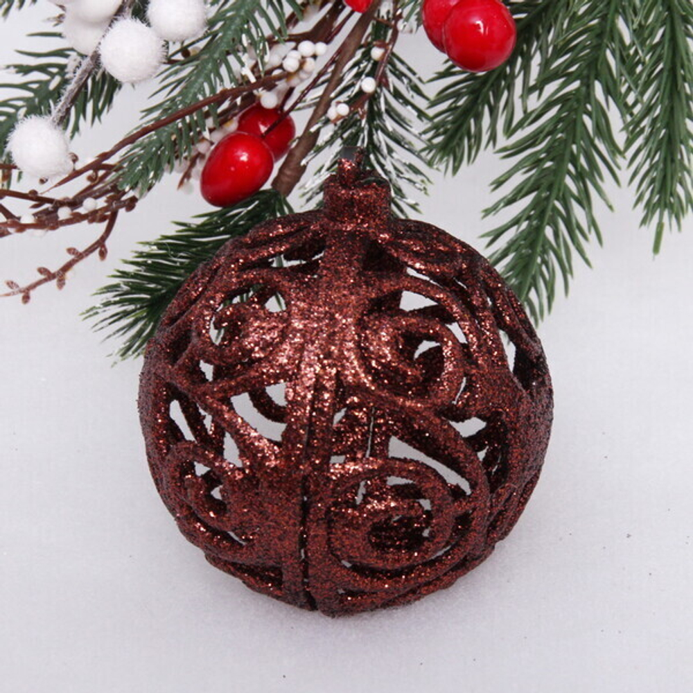 Новогодние шары 8 см (набор 24 шт) «Фактурный микс», шоколад