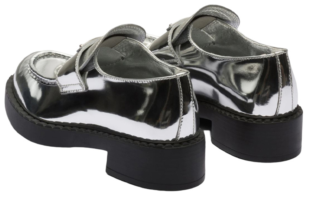 PRADA Metallic 50mm Loafers Silver Leather Women"s