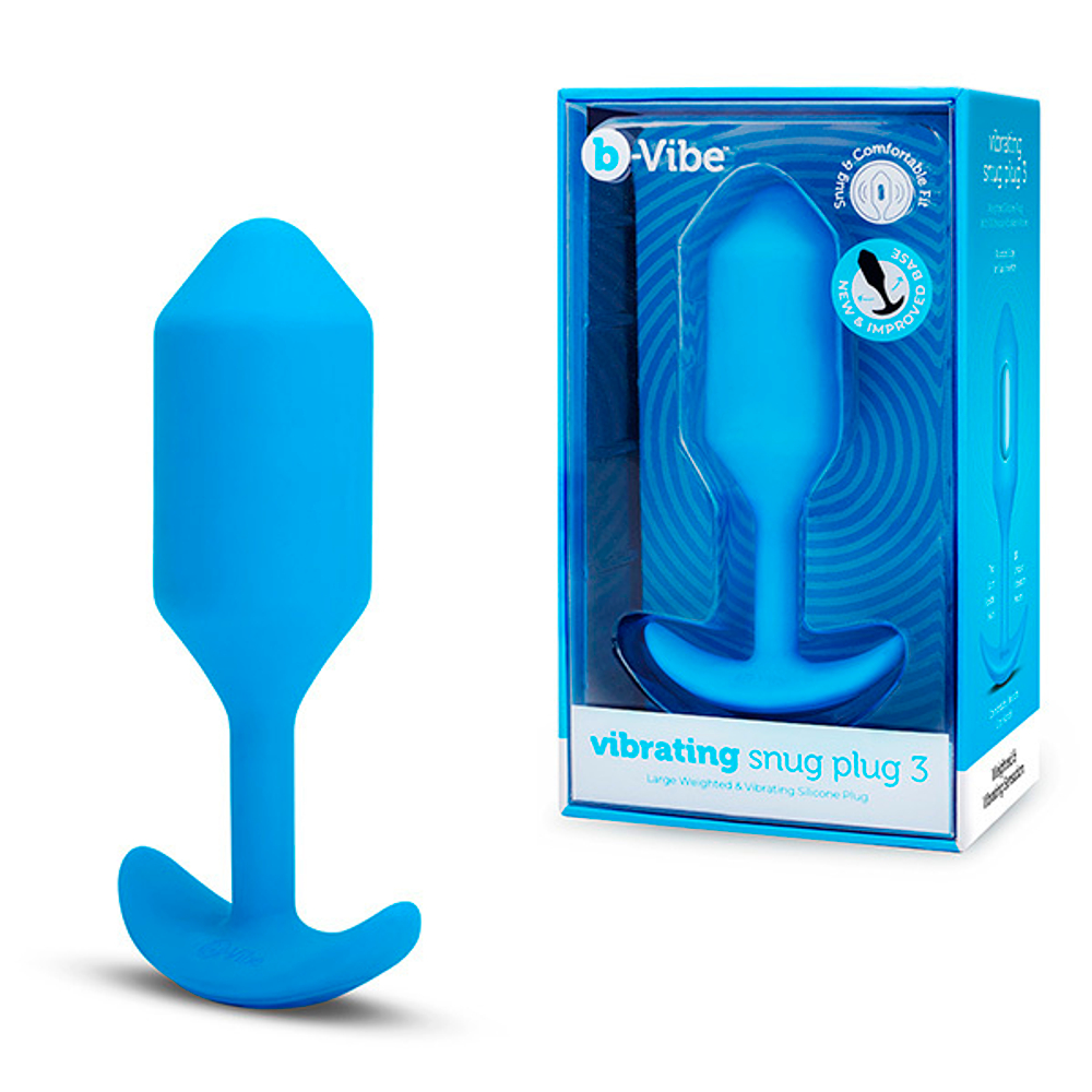 Голубая пробка для ношения с вибрацией 12,4см b-Vibe Vibrating Snug Plug 3 BV-035-BLU