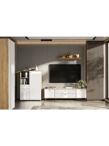 Модульная стенка со шкафом Дуб Золотой 270х41х128