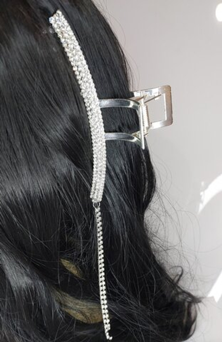 Заколка для волос краб "Квадратная дуга", металл, стразы, кисточки