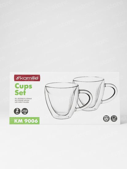 Набор стеклянных чашек 2 шт. 250 мл. Kamille KM 9006 с двойными стенками