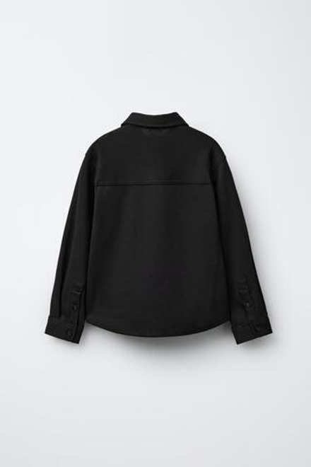 ZARA КУРТКА-РУБАШКА КОМФОРТНОЙ ПОСАДКИ С КАРМАНАМИ, ЧЕРНЫЙ