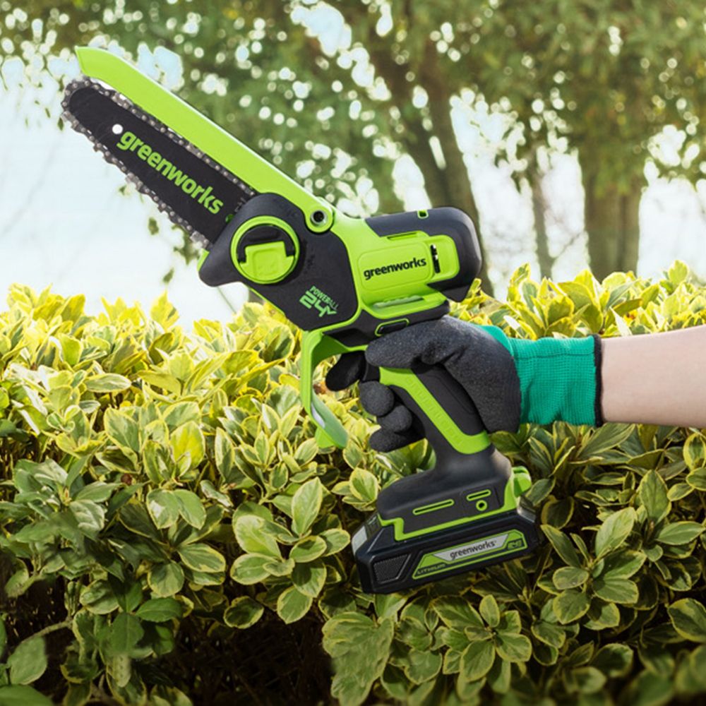 Цепная мини пила аккумуляторная Greenworks GD24CSMNX Арт. 2008707, 24V, 15см, бесщеточная, без АКБ и ЗУ в сумке