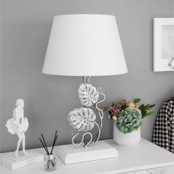 Настольная лампа Monstera Deliciosa (Монстера) Айс Античное серебро с абажуром Сити Белый