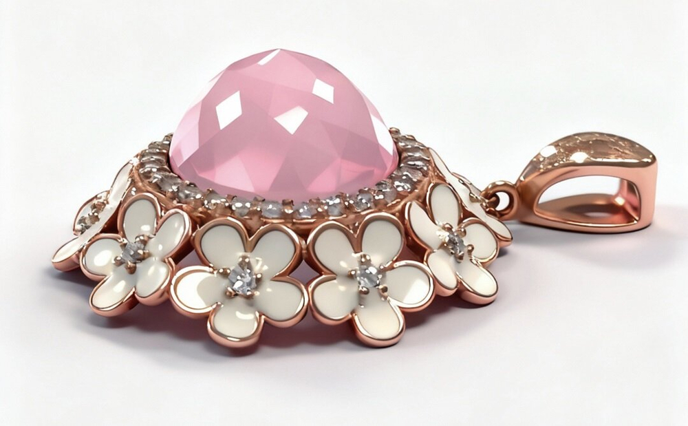 Ювелирная подвеска из серебра с позолотой,вставка кварц,фианит,эмаль.