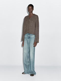 Massimo Dutti Короткий кардиган в тонкую полоску, бежевый