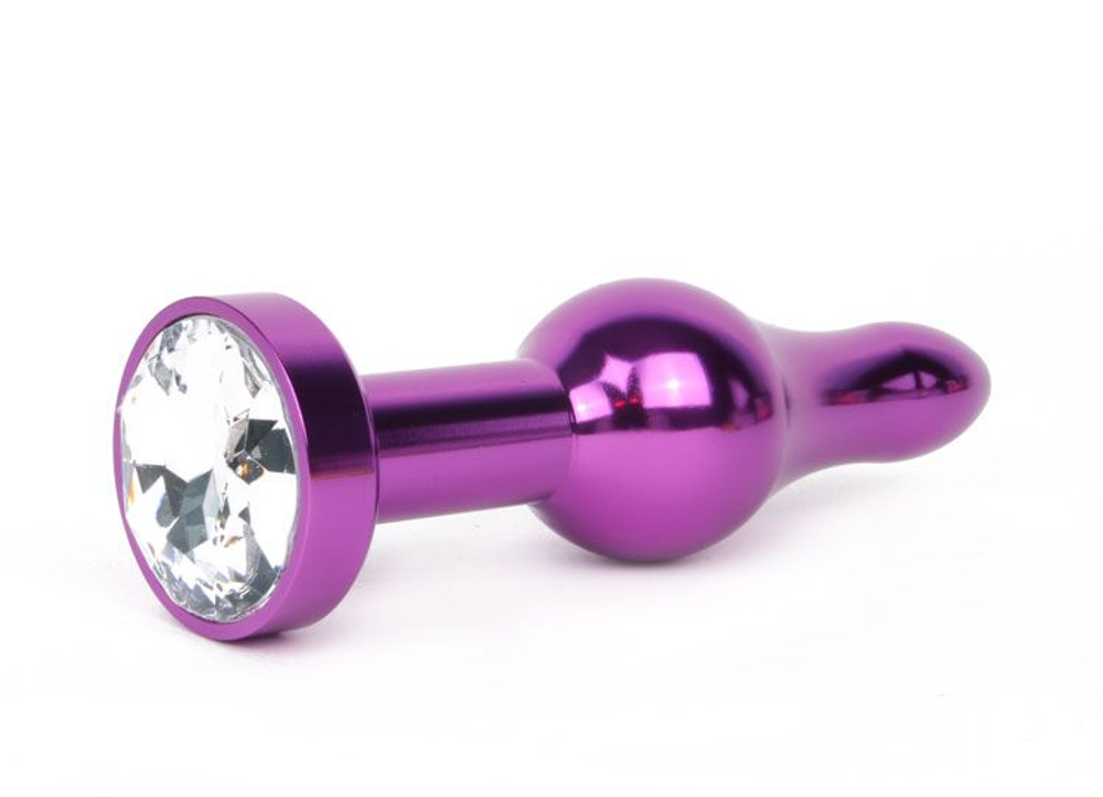 Удлиненная шарикообразная фиолетовая анальная втулка с прозрачным кристаллом - 10,3 см. (Цвет: прозрачный)
