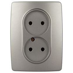 Розетка ЭРА Серия 12 12-2107-16 двойная 2X2P 16А-250В титан | ЭРА 12 Титан