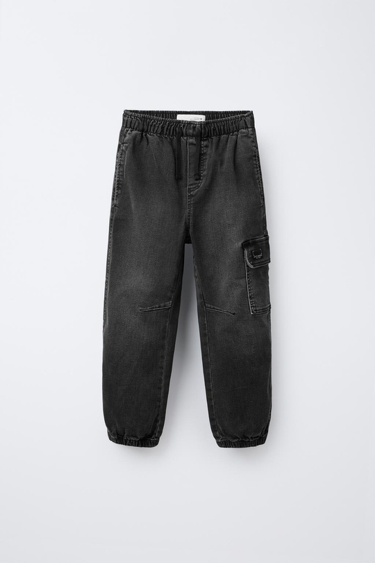 ZARA ДЖИНСОВЫЕ БРЮКИ-ДЖОГГЕРЫ КАРГО, ЧЕРНЫЙ