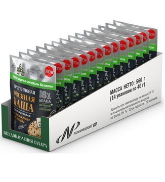 Протеиновая каша быстрого приготовления "Bionova" овсяная с толокном и семенами льна, 40г. (шоубоксами по 14шт)