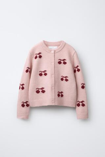 ZARA КАРДИГАН С ВИШНЯМИ, ПАСТЕЛЬНО-РОЗОВЫЙ